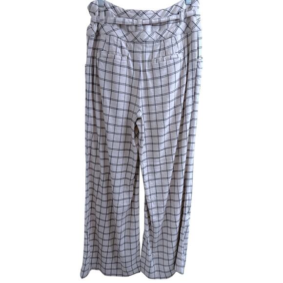 Anthropologie Cream Windowpane Linen Plaid Wide Leg Pant Size 0 - Picture 2 of 11